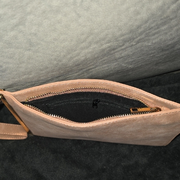 Tan Suede Wristlet Clutch with Minimalist Design - Picture 3 of 3